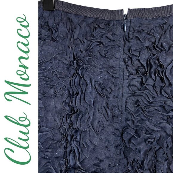 CLUB MONACO DAVIN RUFFLED NAVY BLUE CHIFFON A-LINE SKIRT Size 4 - Picture 5 of 11